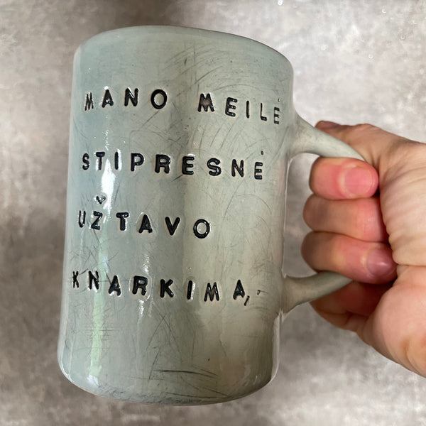 Big blue mug with lovely saying about snore