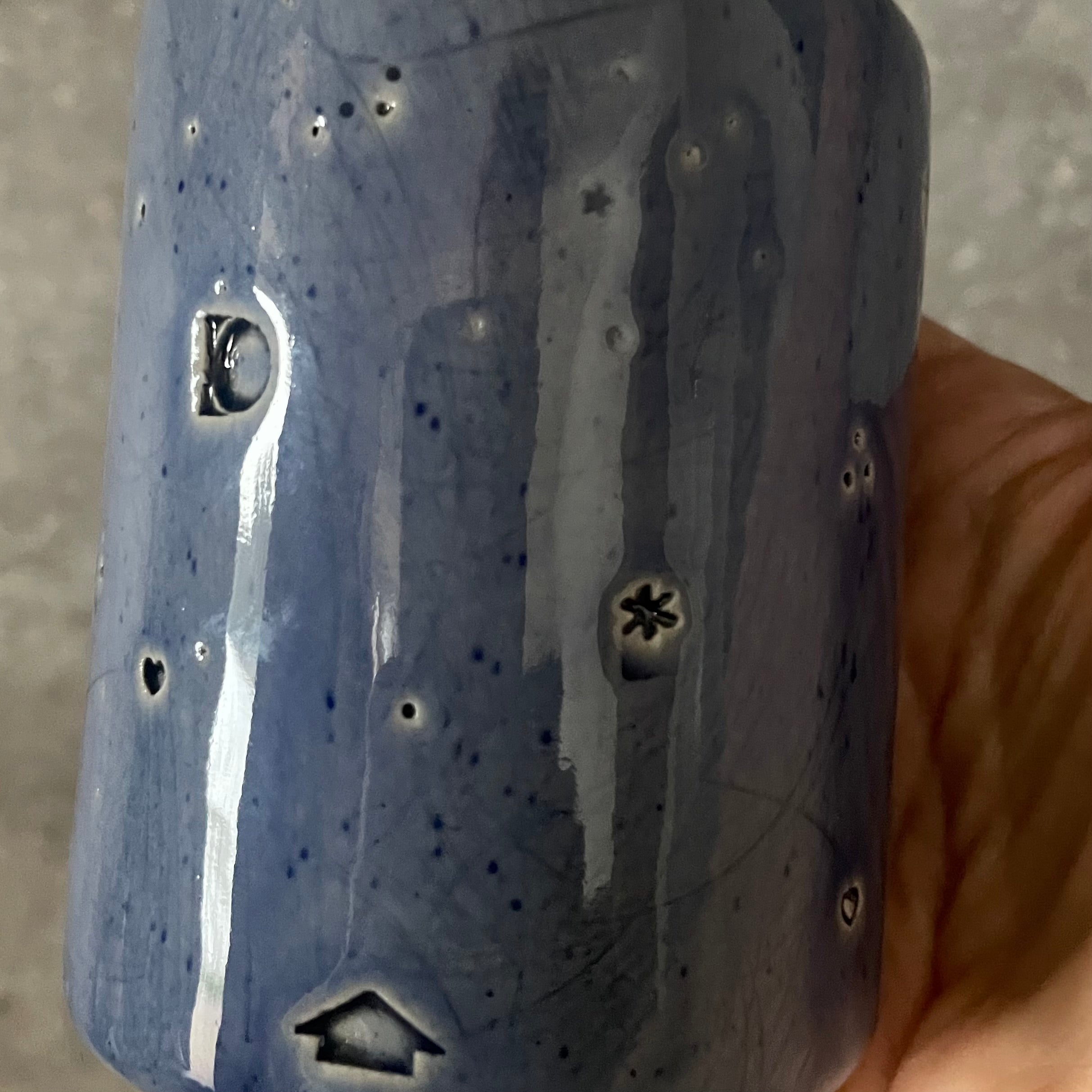 Blue ceramic tumbler mug with saying