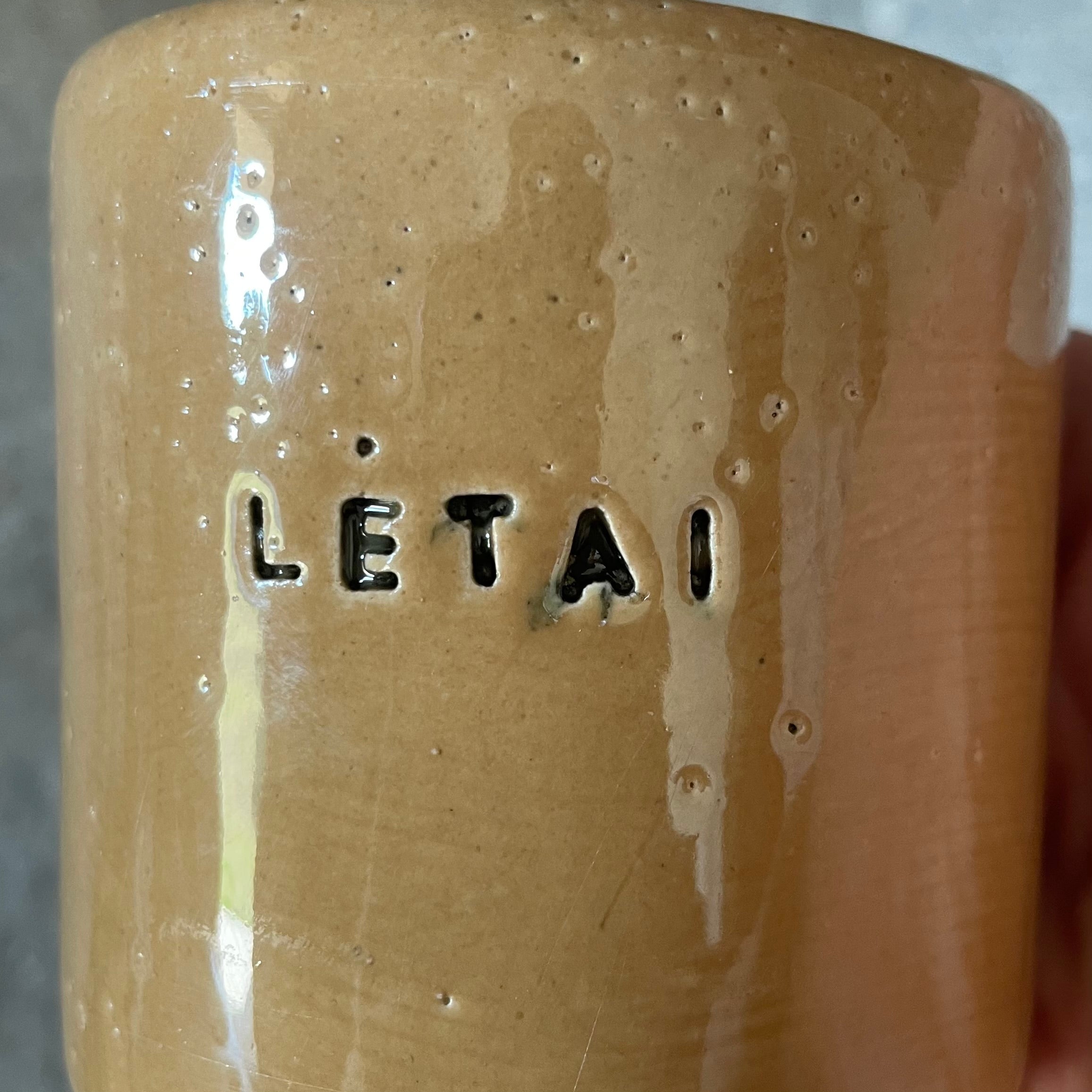 Caramel mug with word LĖTAI