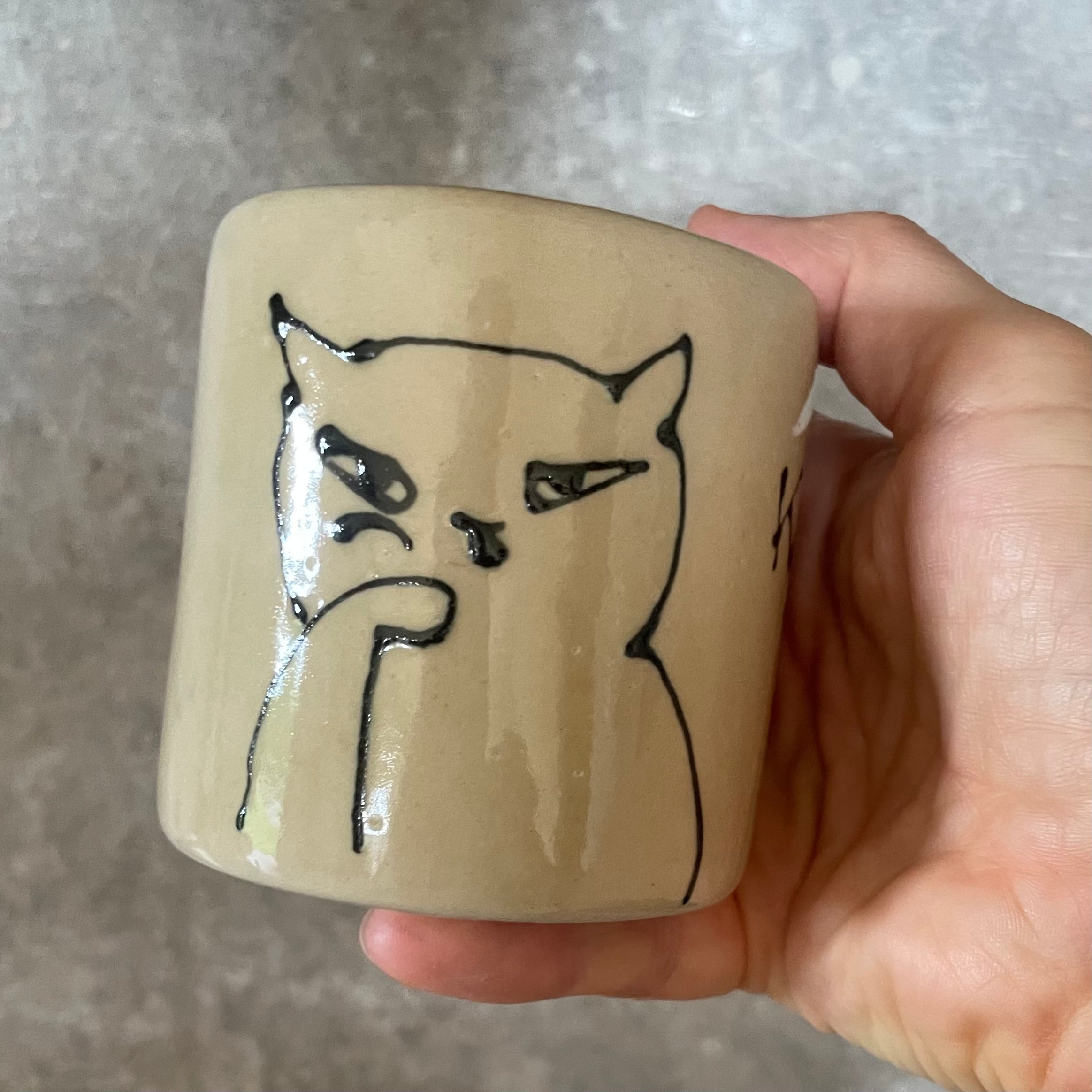 Limited edition beige painted cat mugs set