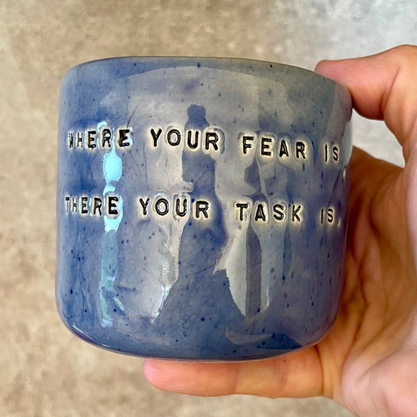 Blue tumbler mug with quote by C. Jung