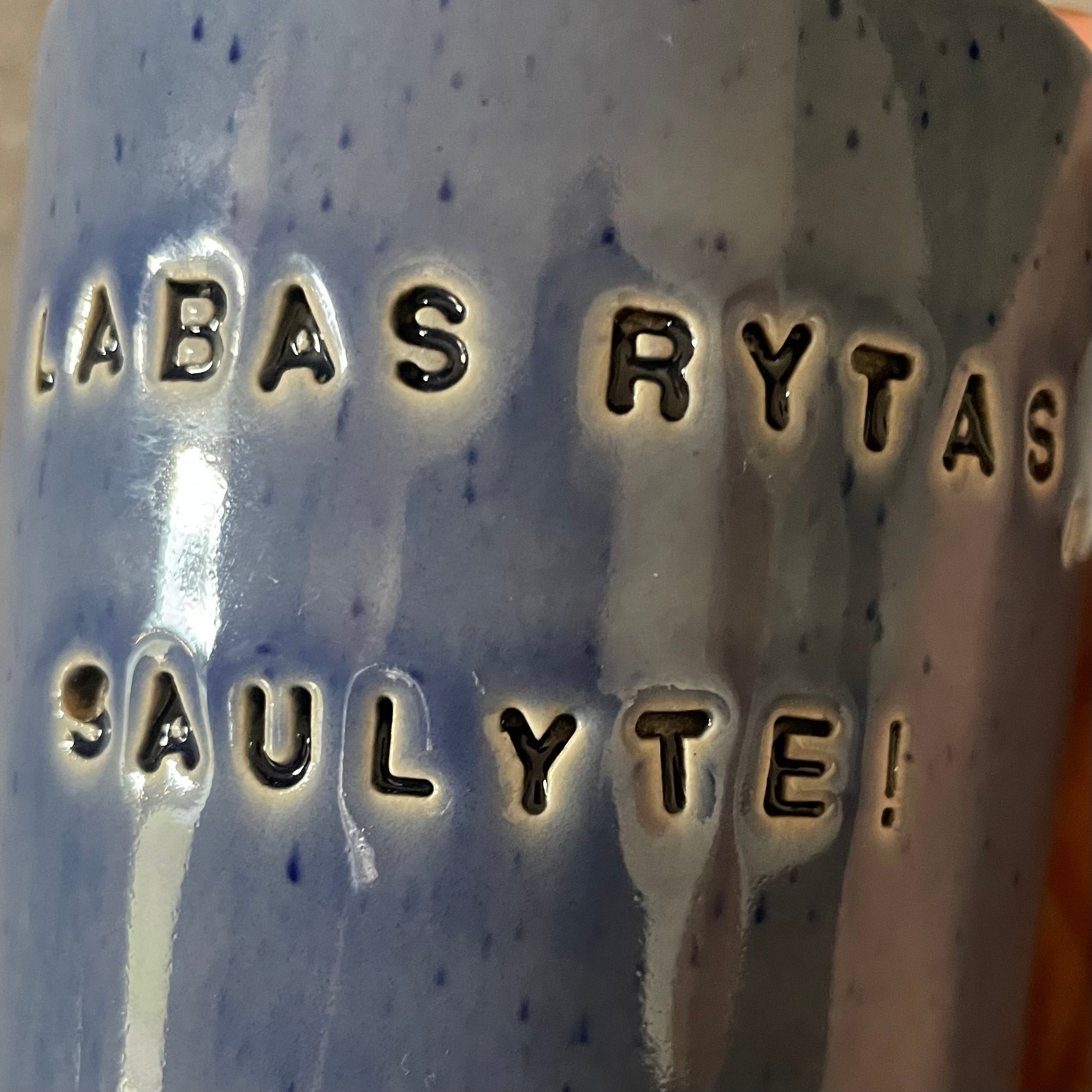 Ceramic mug with words in Lithuanian