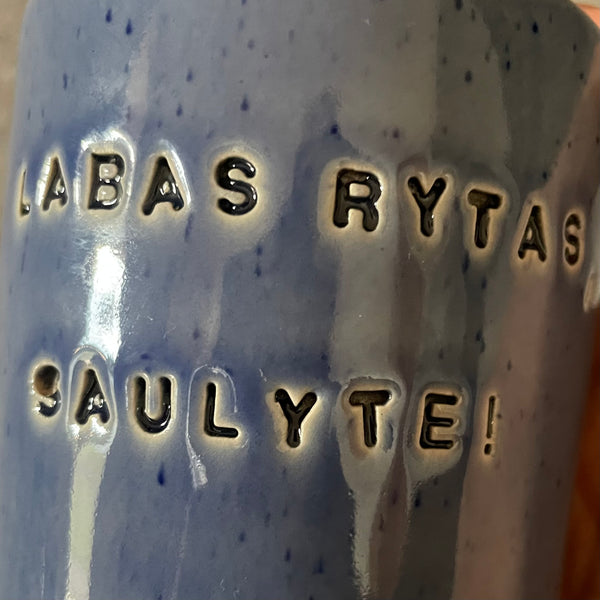 Ceramic mug with words in Lithuanian