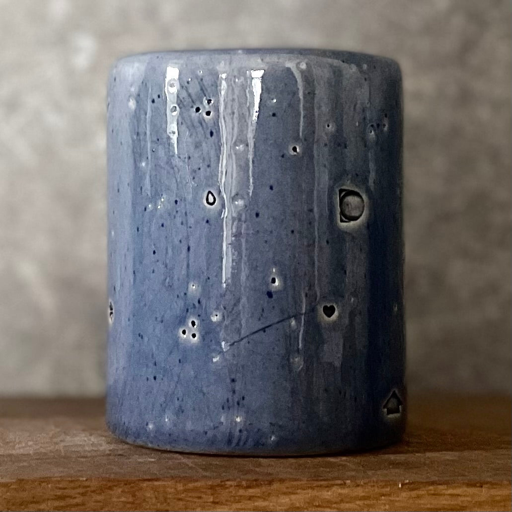Blue ceramic tumbler mug with saying