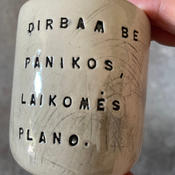 Set of two small mugs with words in Lithuanian