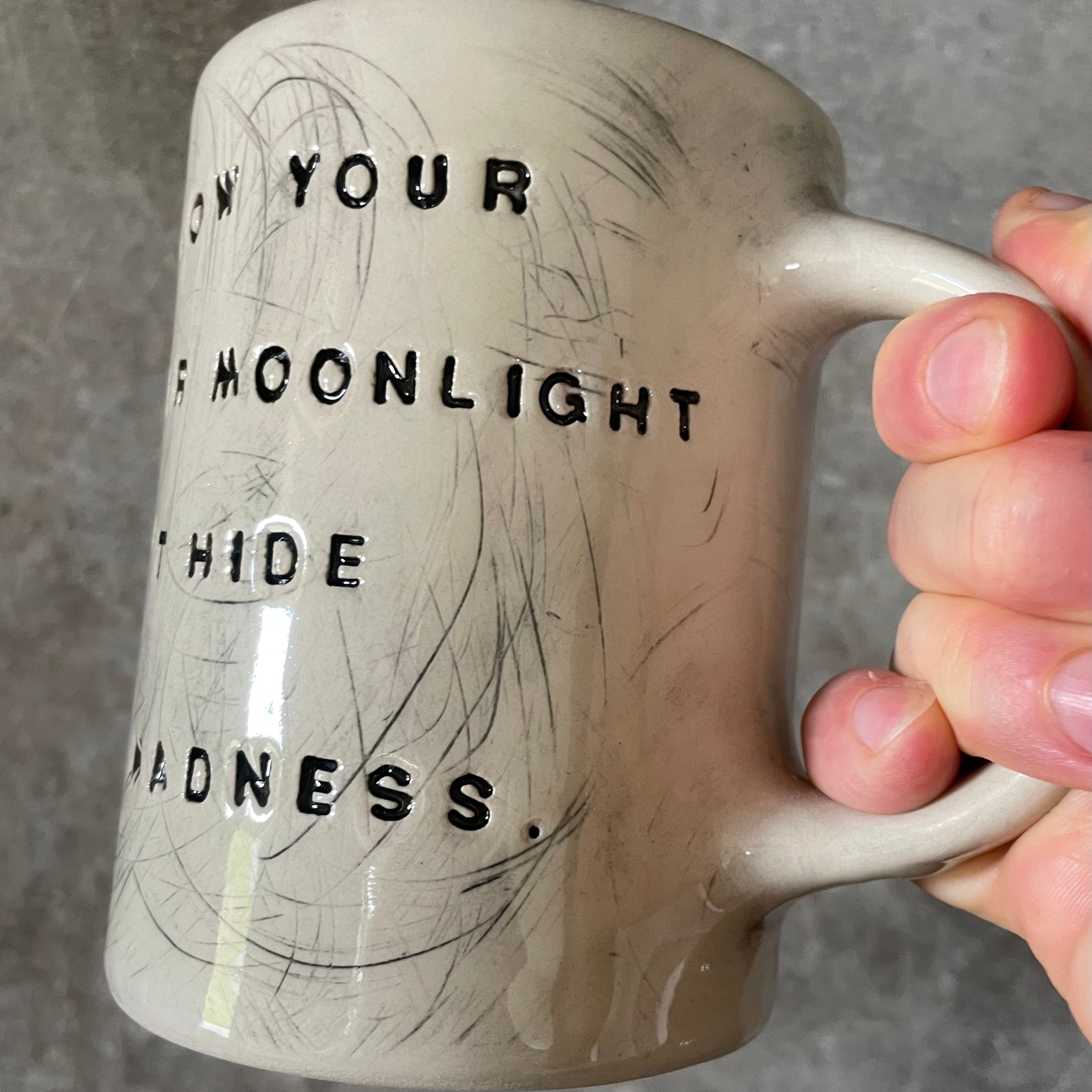 Big ceramic coffee mug with quote