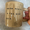 Beige large handmade ceramic mug with saying about peace