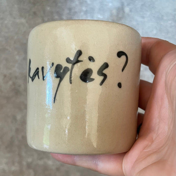 Limited edition beige painted cat mugs set