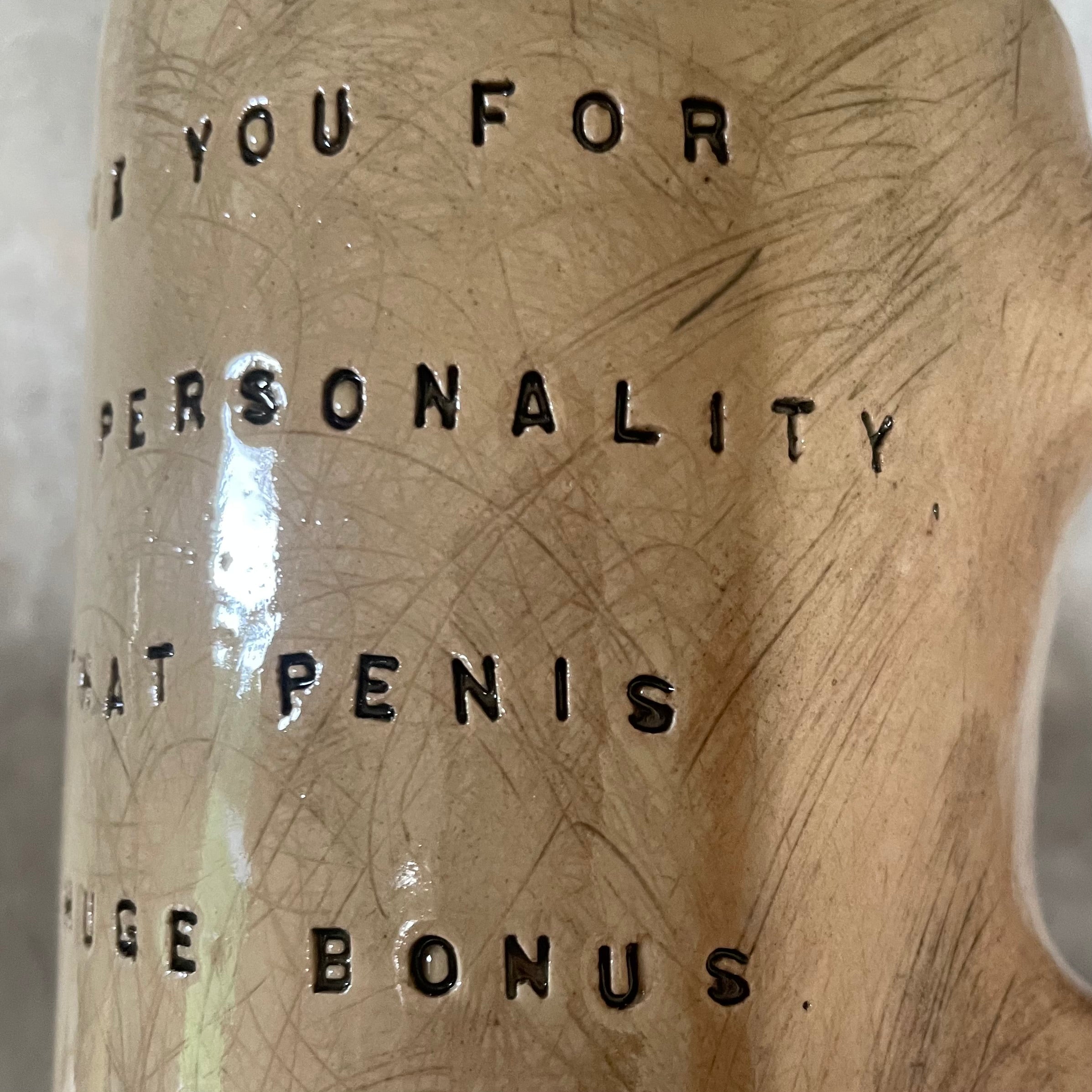 Brownish mug with funny saying