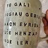 Blue mug with funny saying in mixed Lithuanian