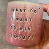 Raspberry pink mug with question