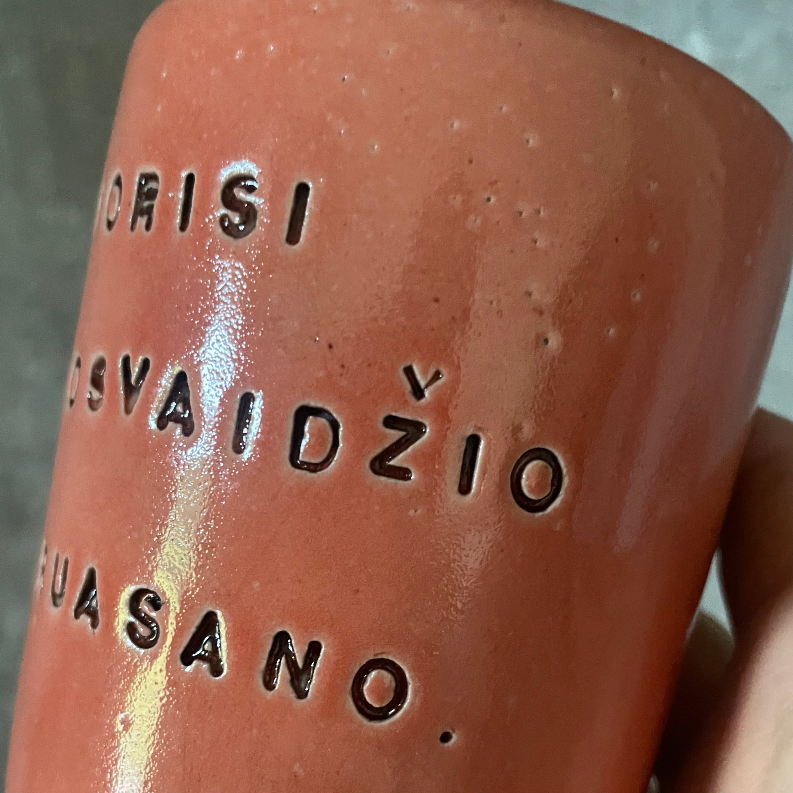 Big tumbler mug with funny phrase in Lithuanian