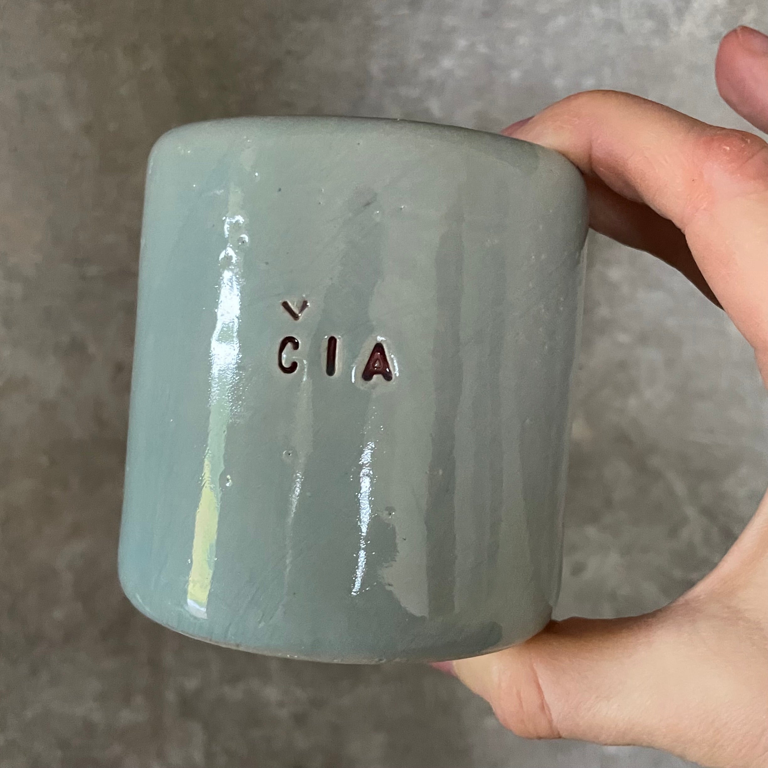 Pale blue ceramic mug