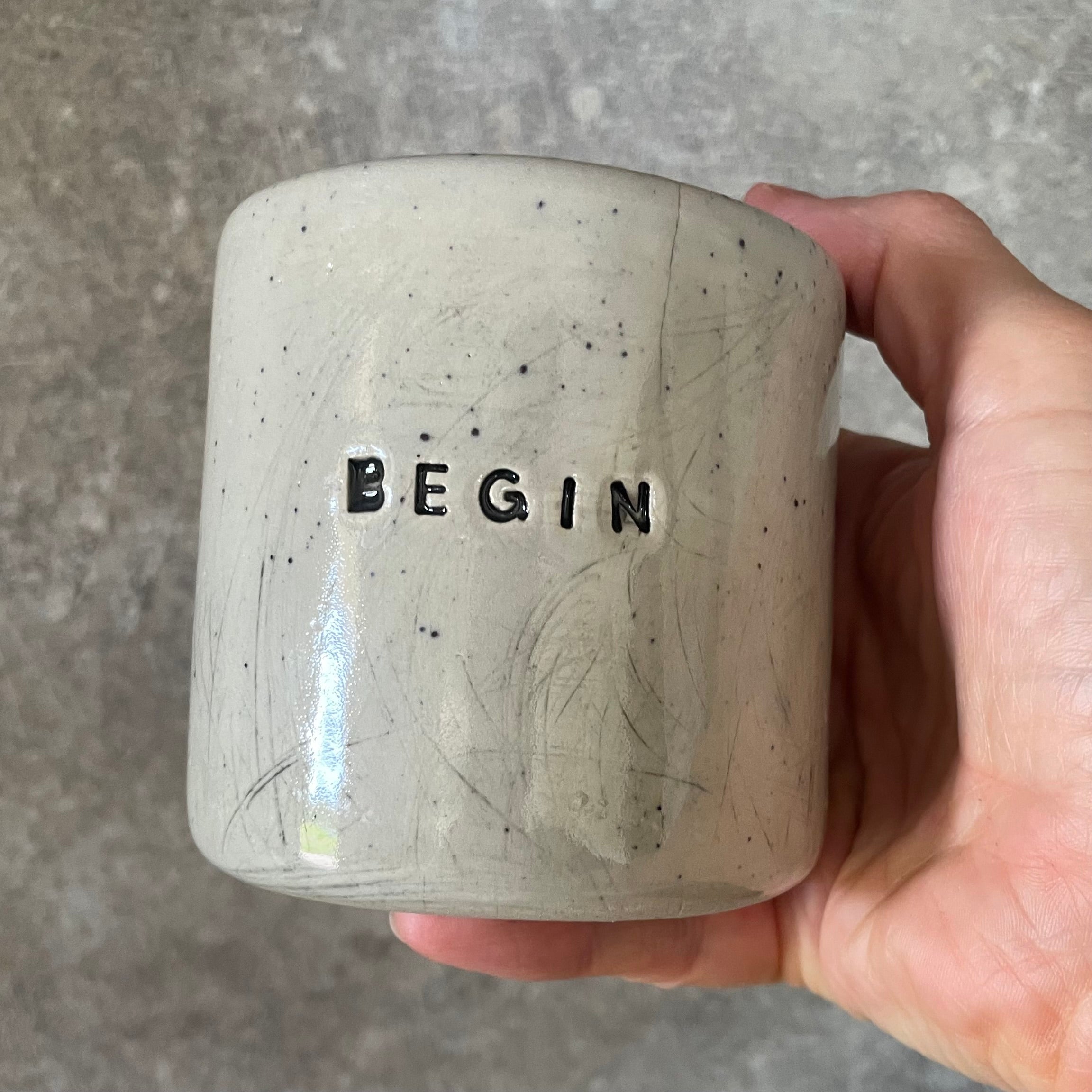 White mug without handle BEGIN