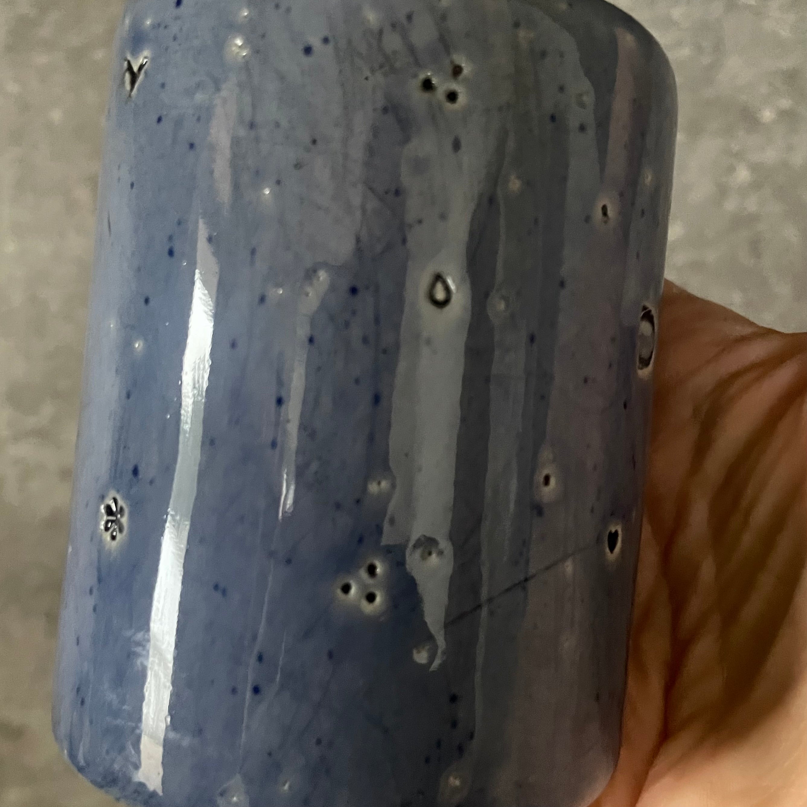 Blue ceramic tumbler mug with saying