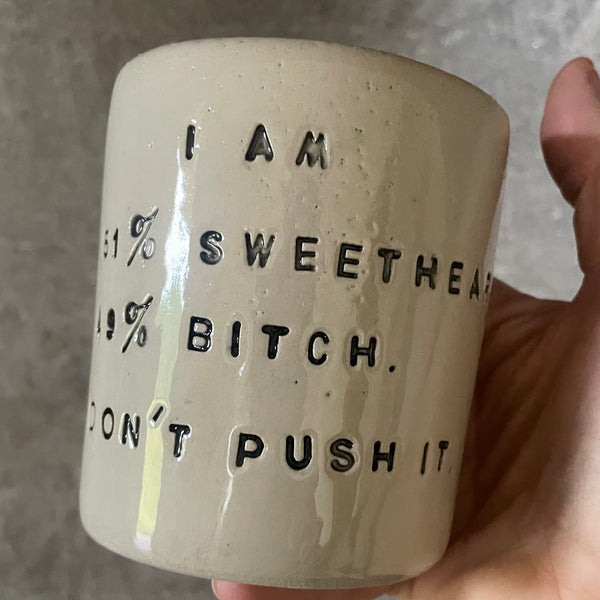 White mug with funny saying