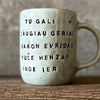 Blue mug with funny saying in mixed Lithuanian