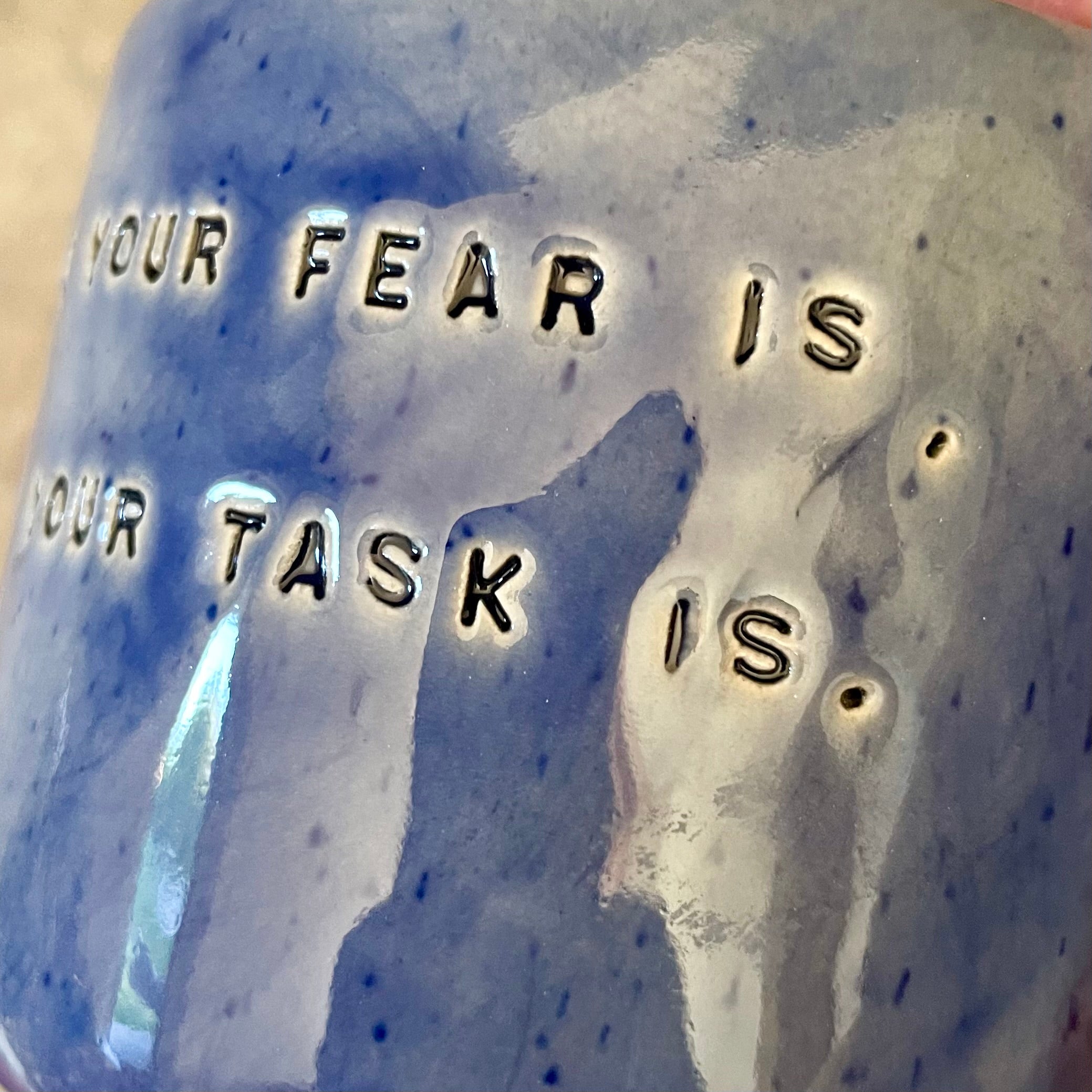 Blue tumbler mug with quote by C. Jung