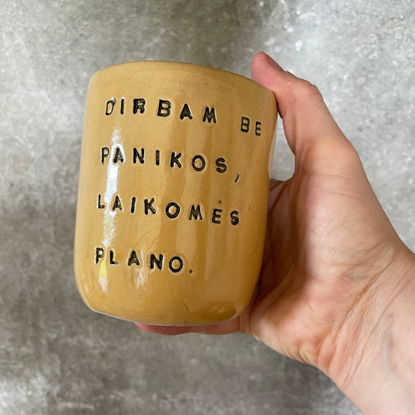 Yellow big tumbler mug with saying about work