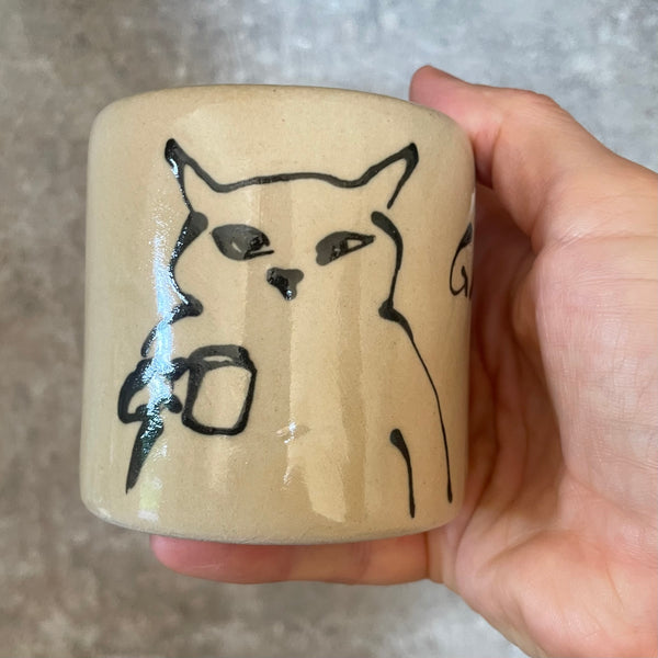 Limited edition beige painted cat mugs set