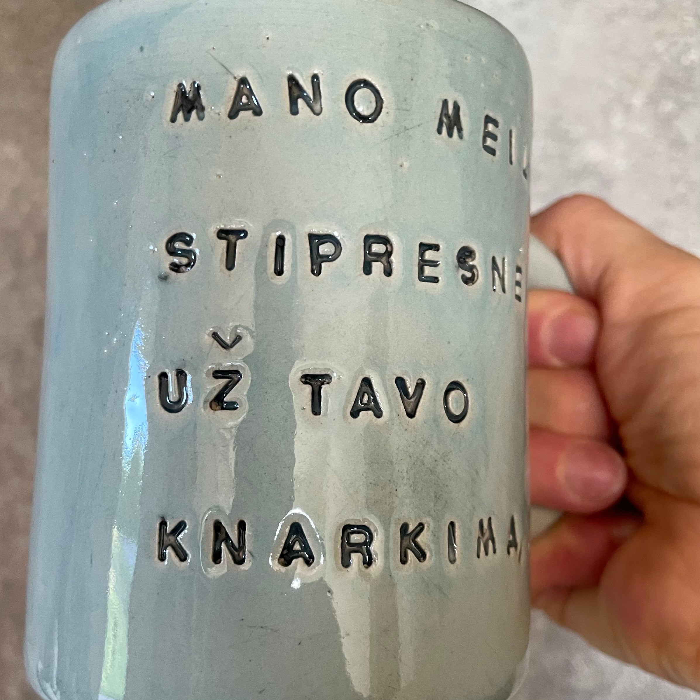 Big blue mug with lovely saying about snore