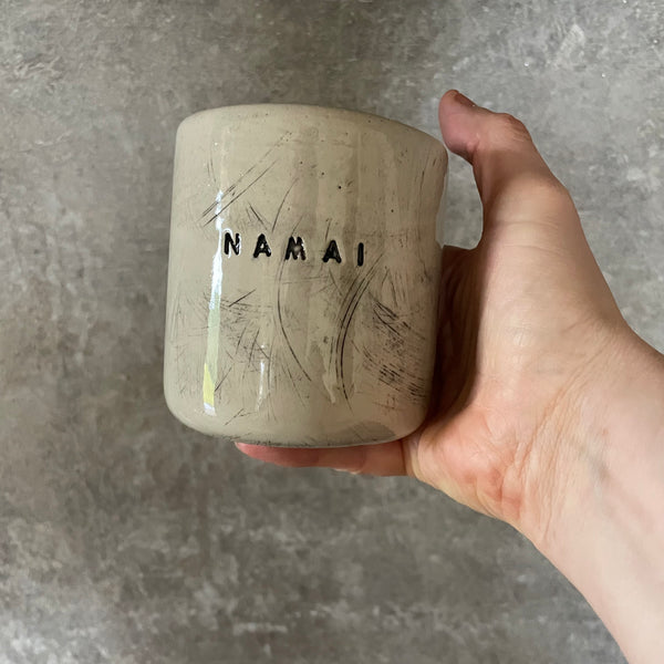 Tumbler mug with word in Lithuanian NAMAI