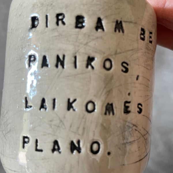 Set of two small mugs with words in Lithuanian