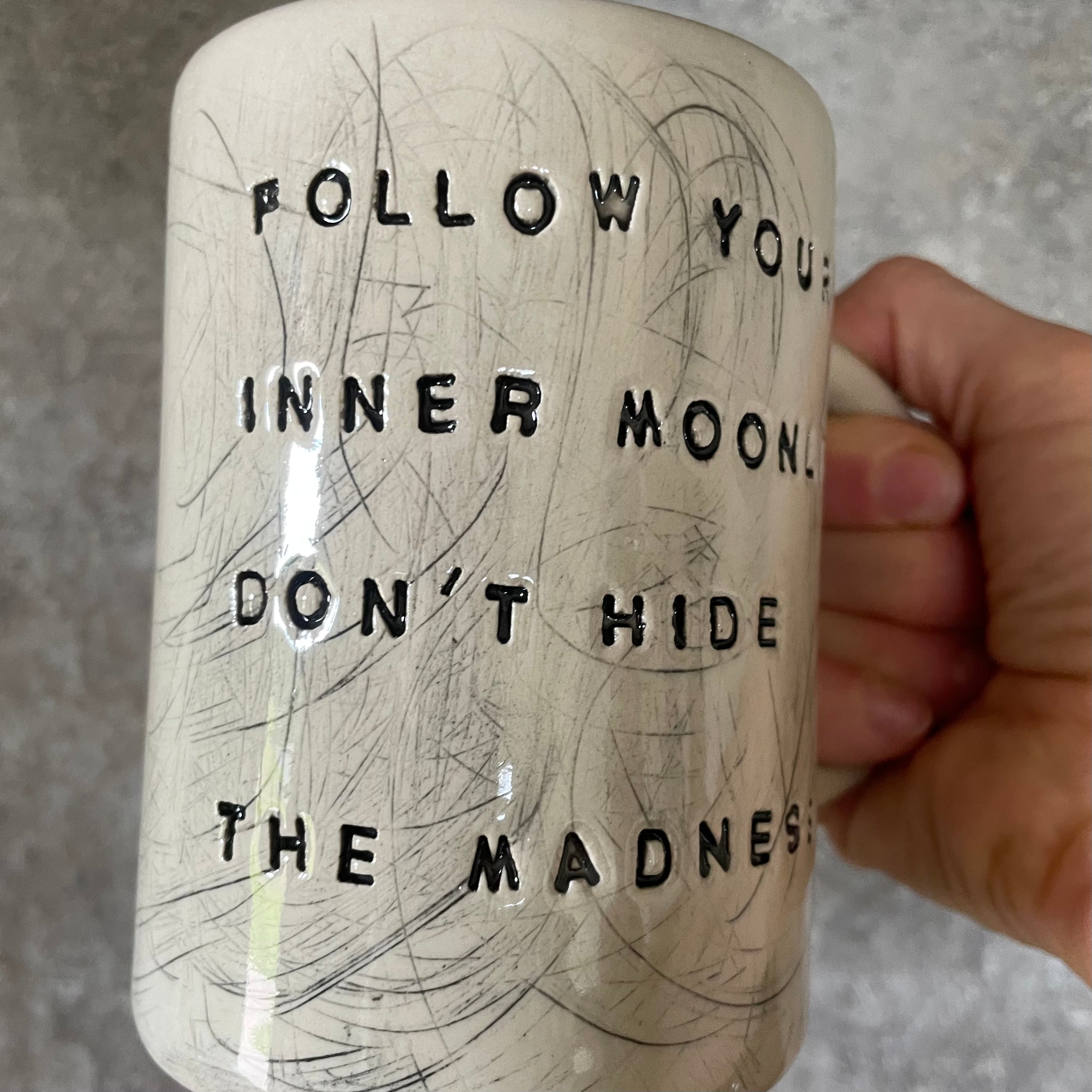 Big ceramic coffee mug with quote