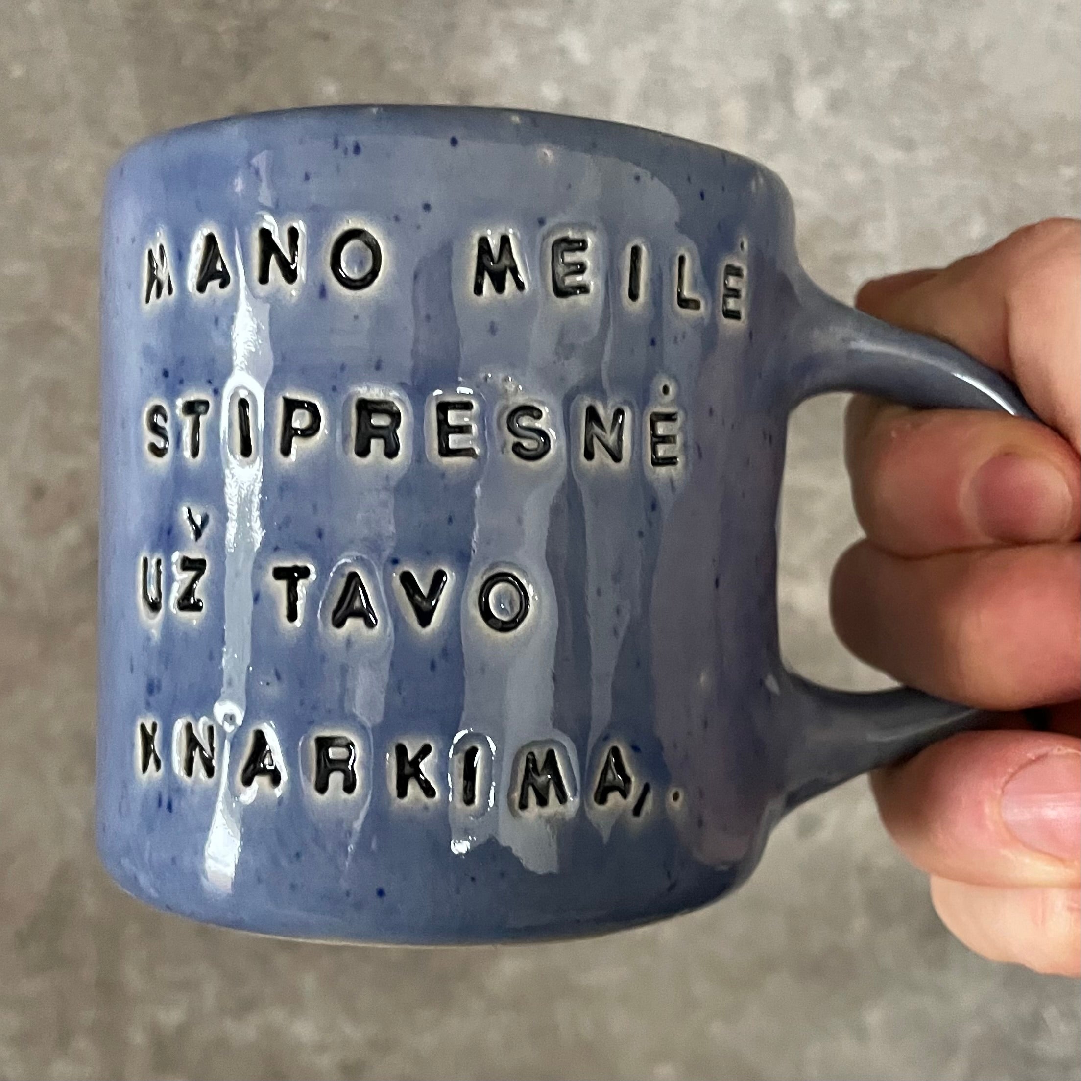 Blue mug with lovely saying about snore
