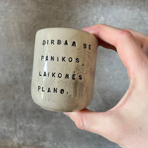 Set of two small mugs with words in Lithuanian