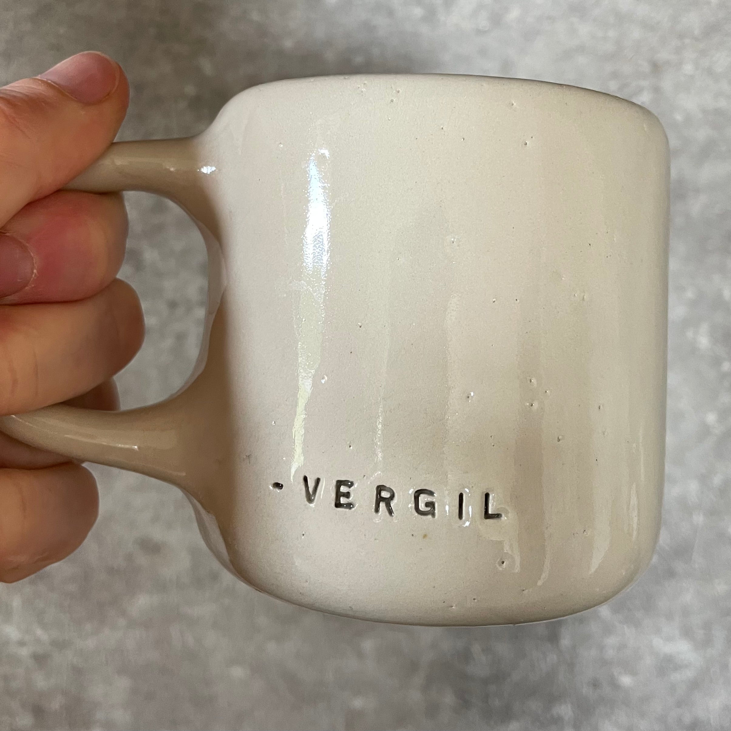 White mug with quote by Vergil