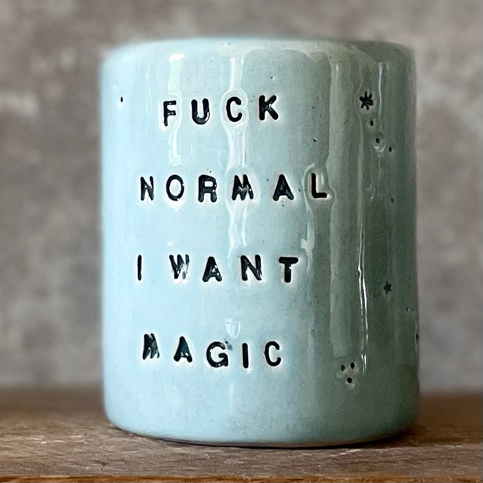 Blue tumbler mug with magic saying