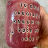 Pink tumbler mug with funny phrase in Lithuanian