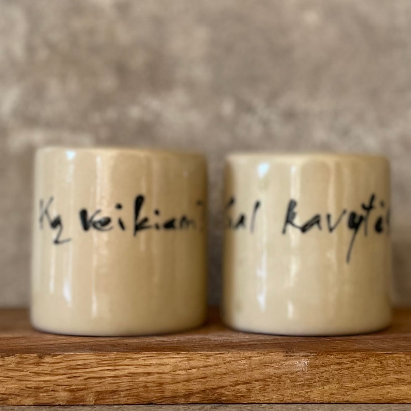 Limited edition beige painted cat mugs set