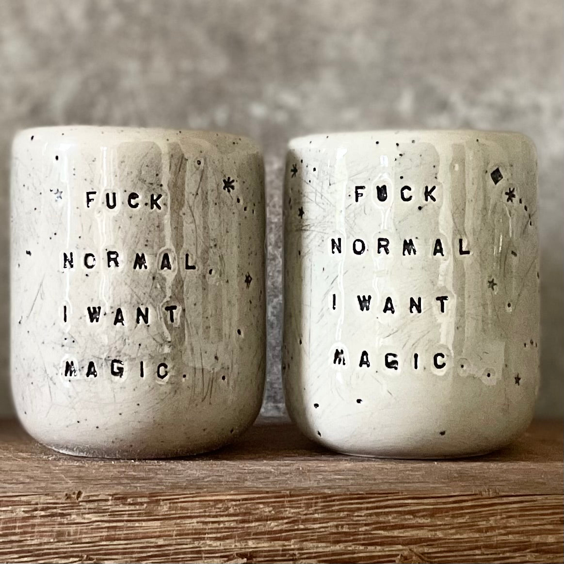 Two small tumbler mugs with funny saying