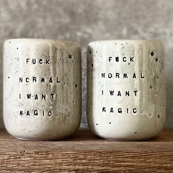 Two small tumbler mugs with funny saying