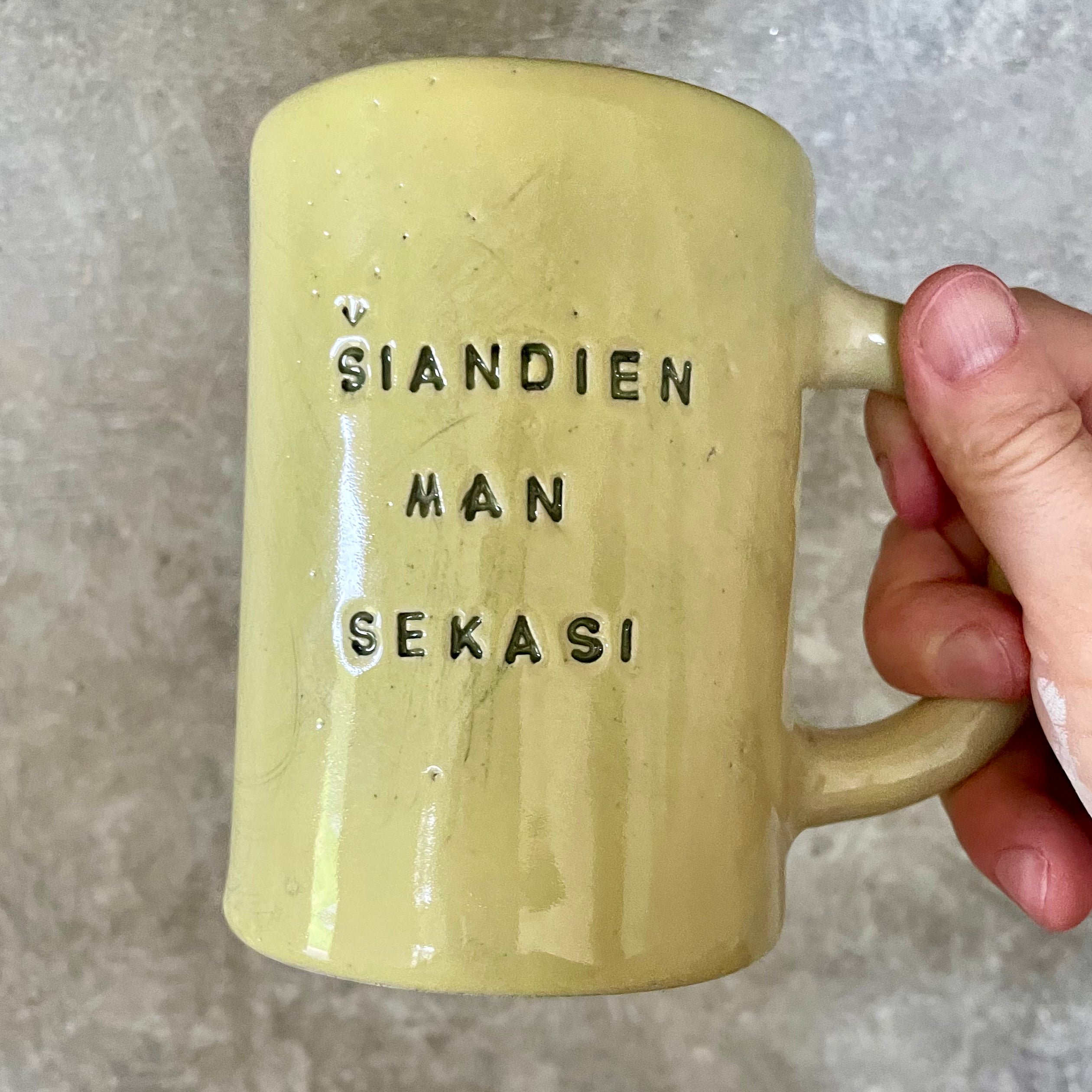 Yellow large ceramic mug about luck