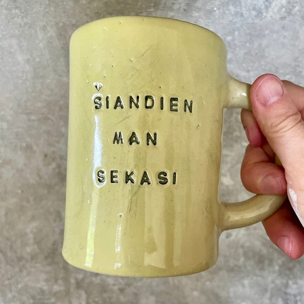 Yellow large ceramic mug about luck