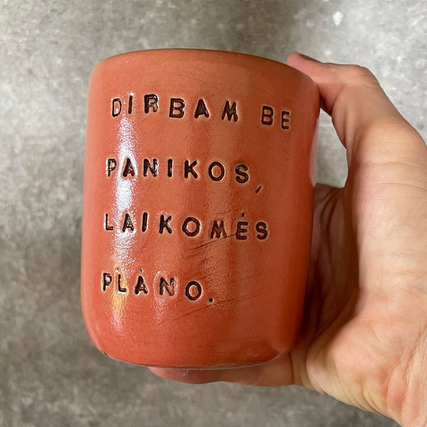 Red big tumbler mug with saying about work