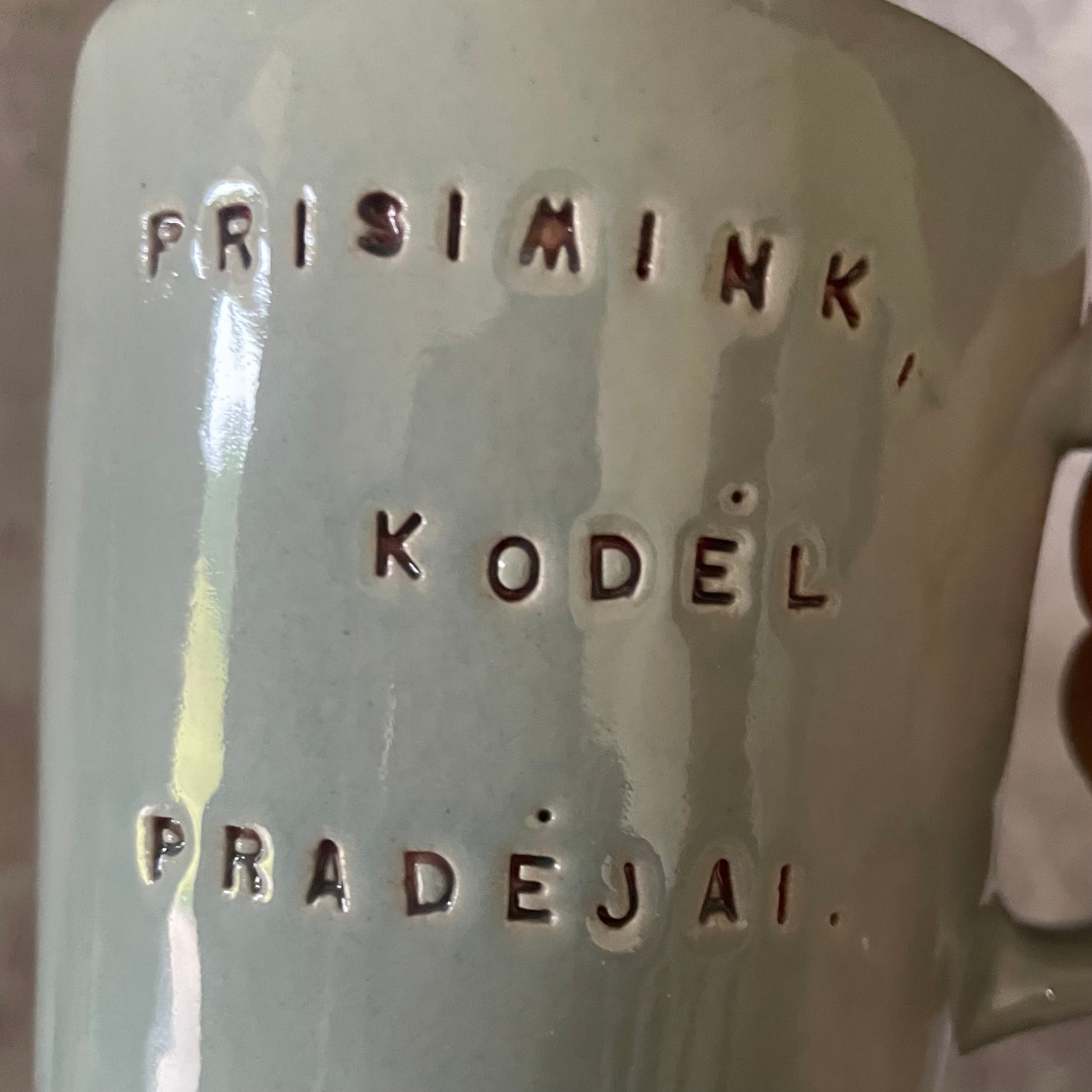Blue mug with saying in Lithuanian