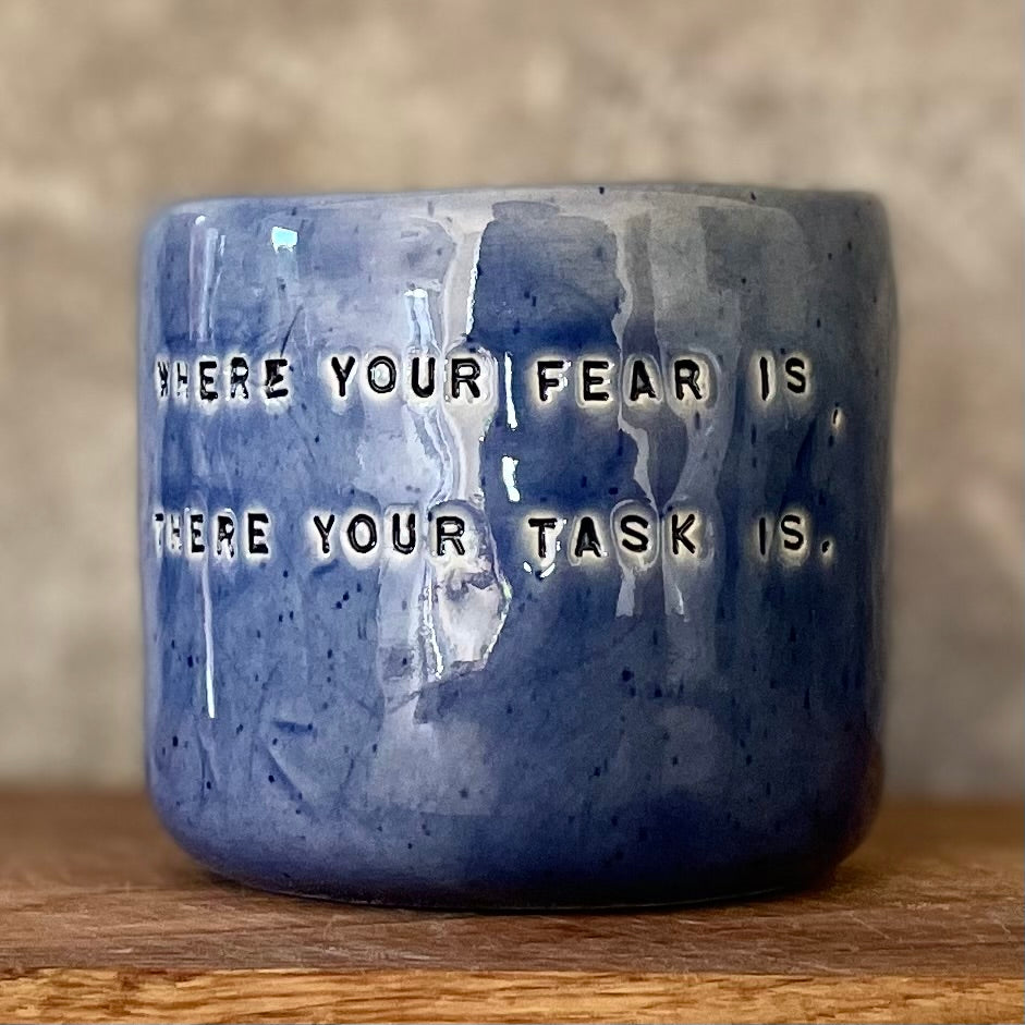 Blue tumbler mug with quote by C. Jung