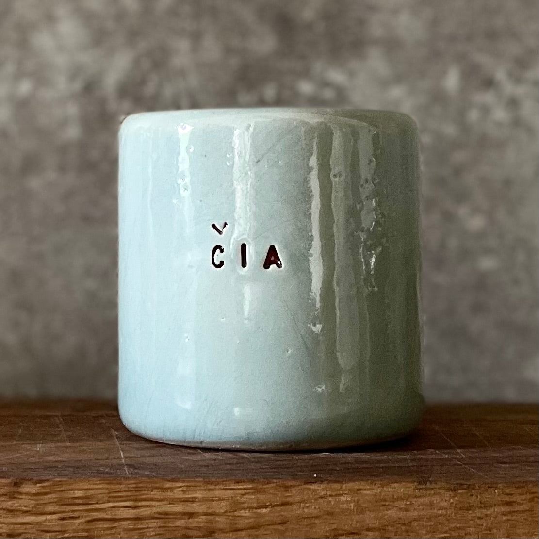 Pale blue ceramic mug