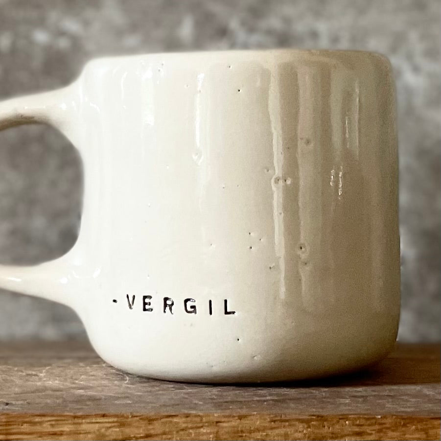 White mug with quote by Vergil