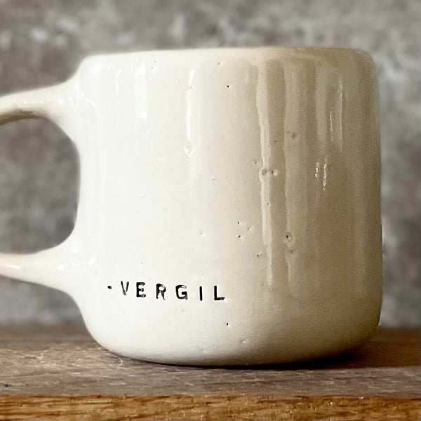 White mug with quote by Vergil