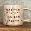 Pink handmade mug about self care