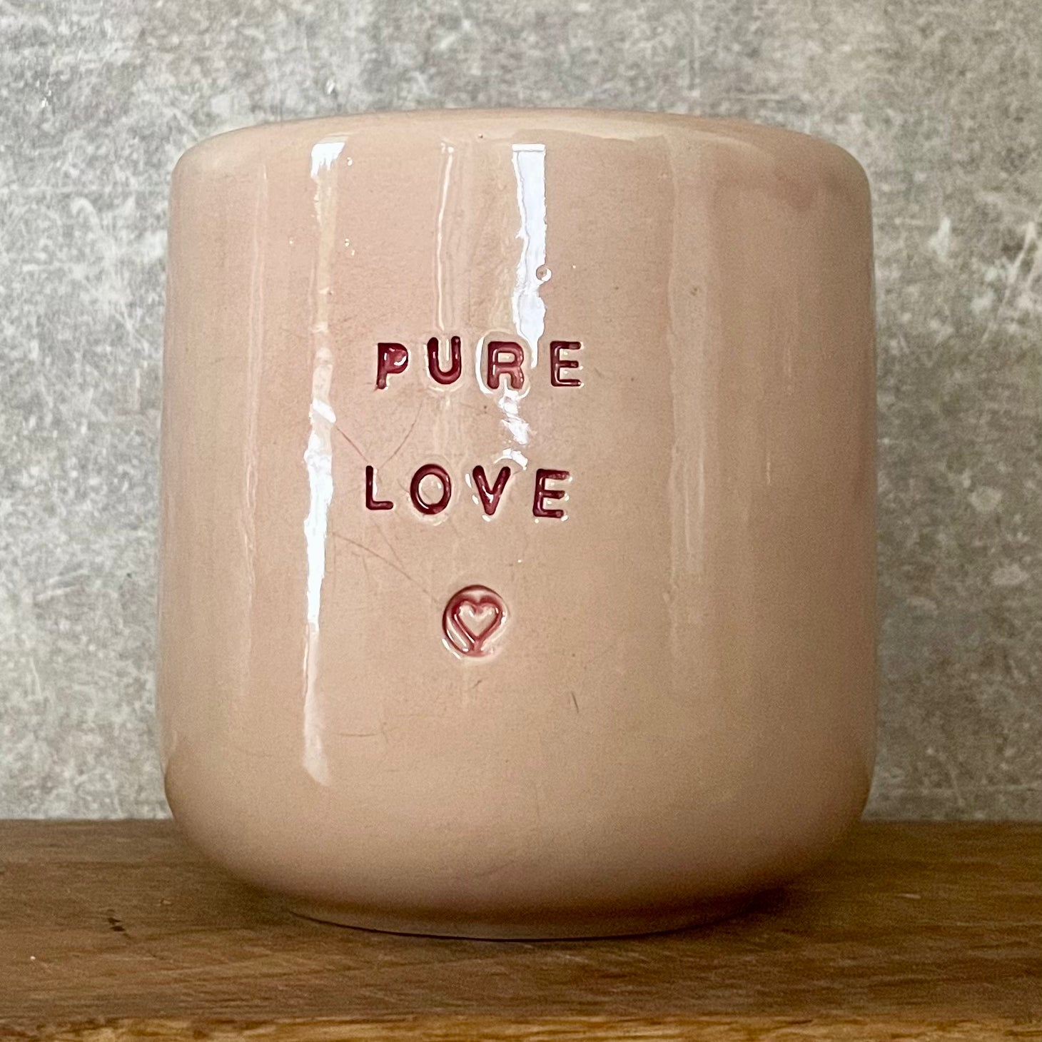 Big pink stoneware mug without handle