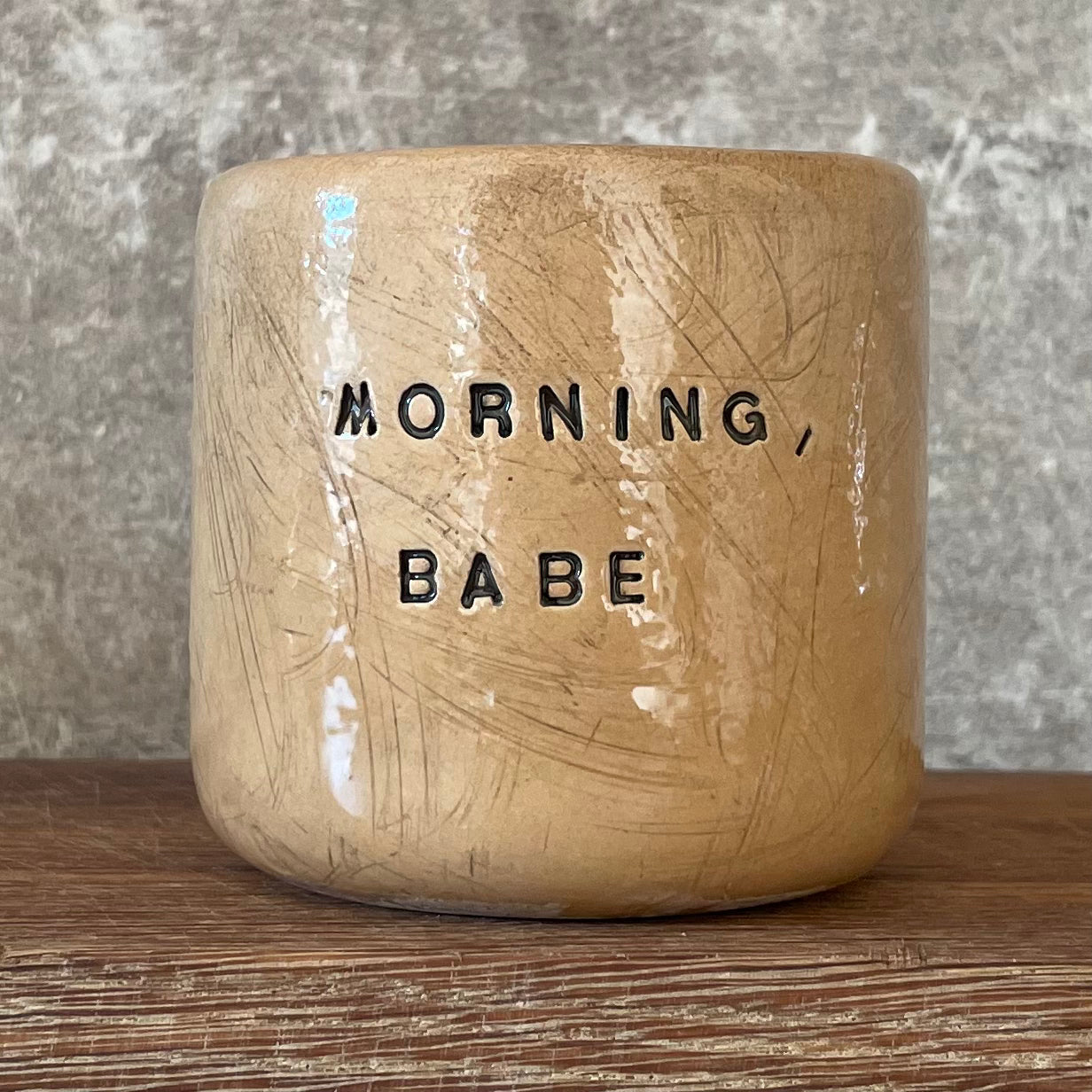 Caramel cozy tumbler mug MORNING, BABE