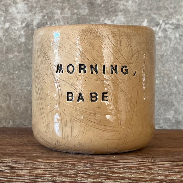Caramel cozy tumbler mug MORNING, BABE
