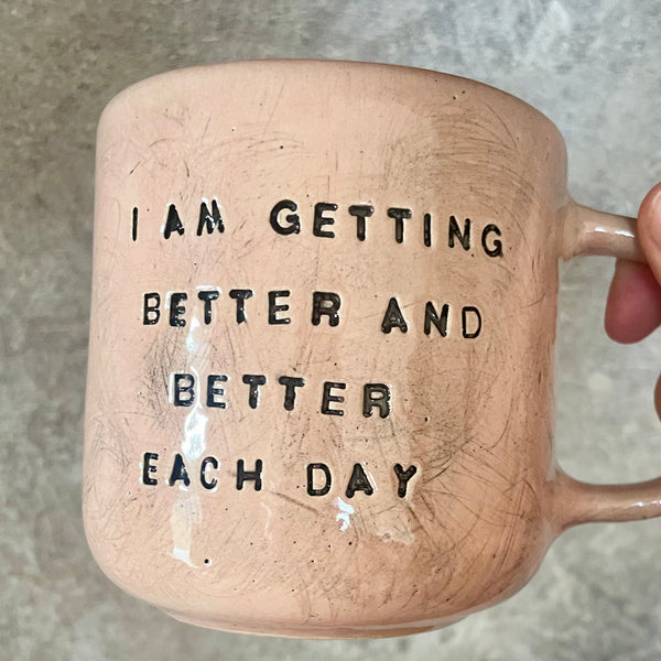 Pink affirmation mug about healing