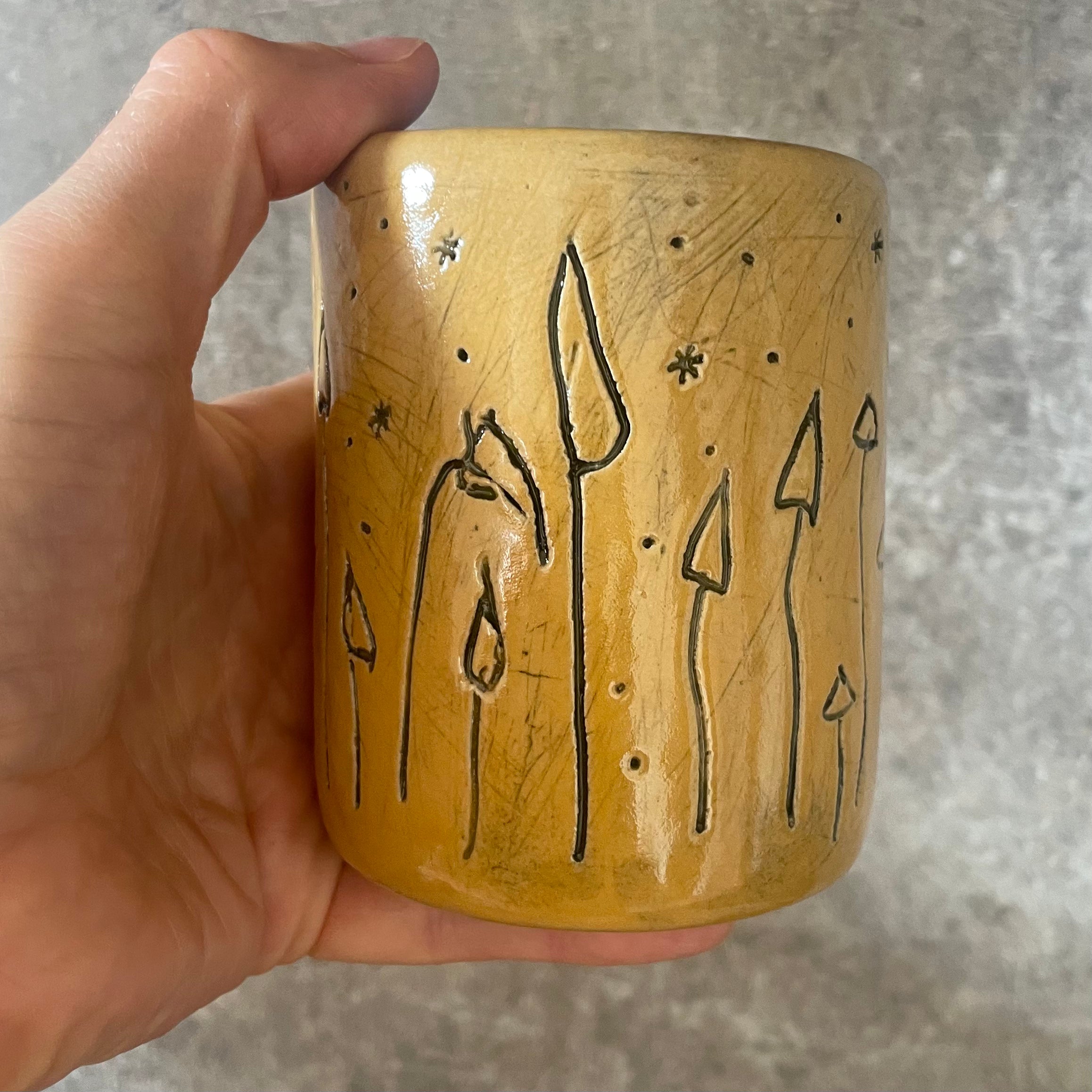 Yellow mushroom mug